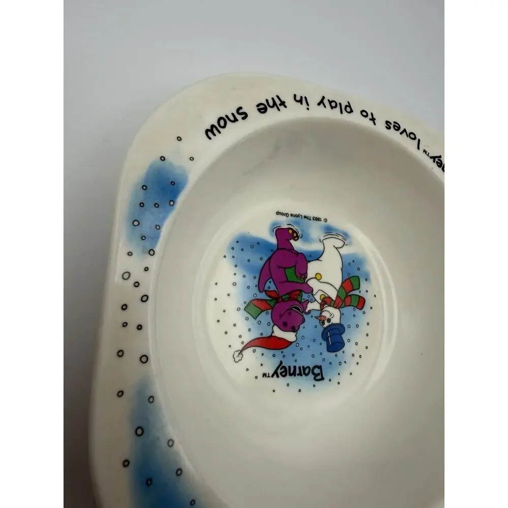 Barney the Dinosaur Vintage 1993 Melamine Cereal Bowl Barney Loves Snow Snowman